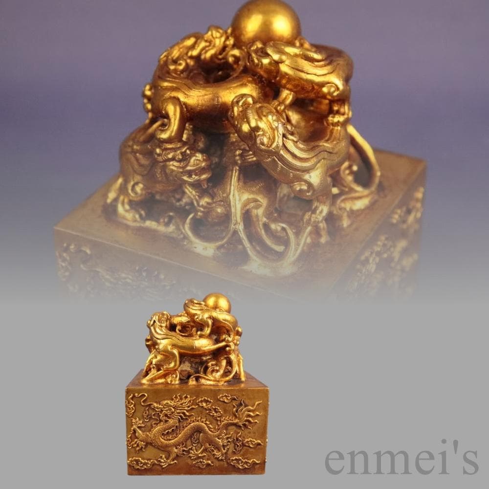 中国古美術 旧蔵鍍金銅印章 鏨刻印鑑 文房具 篆書印 純手作り 在銘 書道用品