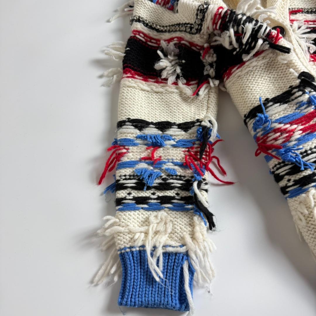 美品　N°21　モヘヤ混　フェアアイル　ビジュー　ショールカラー　カーディガン