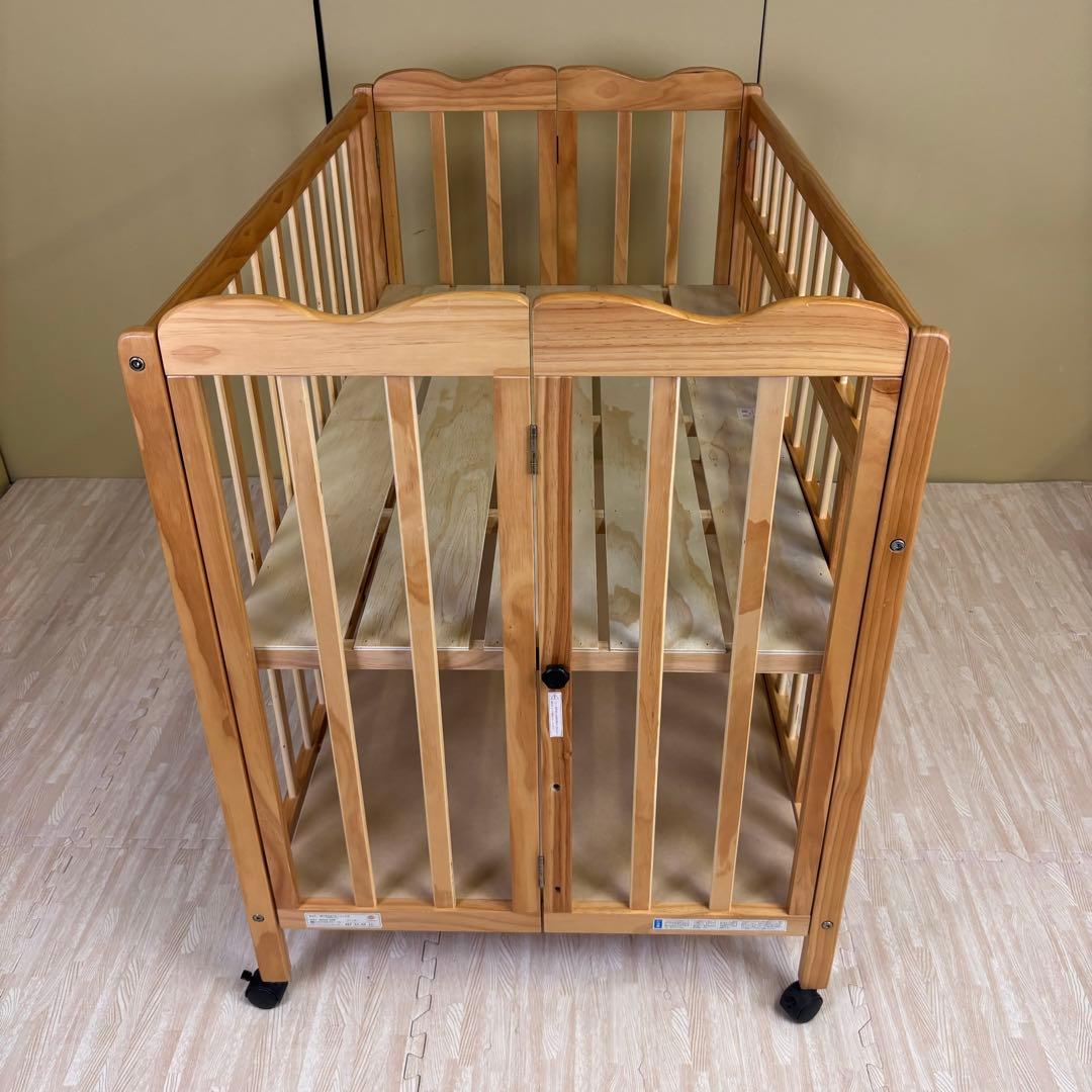 ☆除菌清掃済☆大和屋　折りたたみベビーベットFL　ナチュラル　すのこ　ハイタイプ