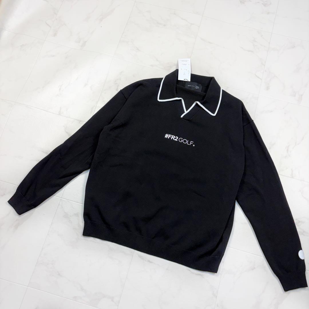 新品タグ付き！FR2 GOLF. ゴルフシャツ　黒　バックプリント　ロゴ　L