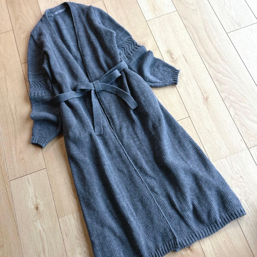 極美品！45R フロートコード撚り天竺ロングカーディガン ウール100%