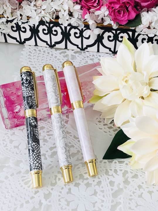 ボールペン レース エレガント ピンク ブラック グレー 文房具 ハンドメイド