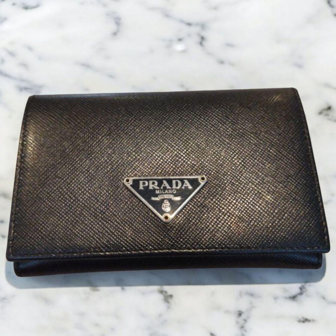 紘*田様 PRADA サフィアーノレザー 三角ロゴ 名刺入れ カードケース ブラ