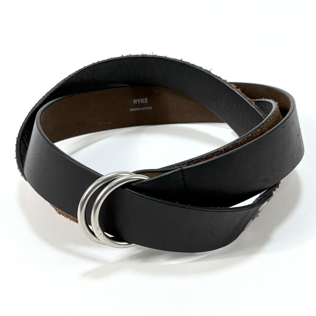 美品 HYKE ハイク 19SS LEATHER RING BELT ブラック