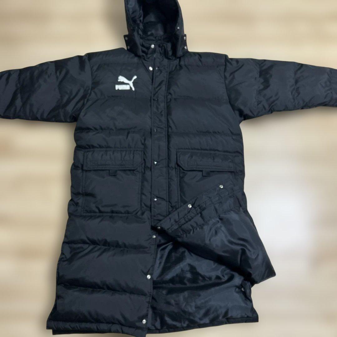 【美品】プーマ ロングダウンジャケット ベンチコート 黒 ブラック L〜O