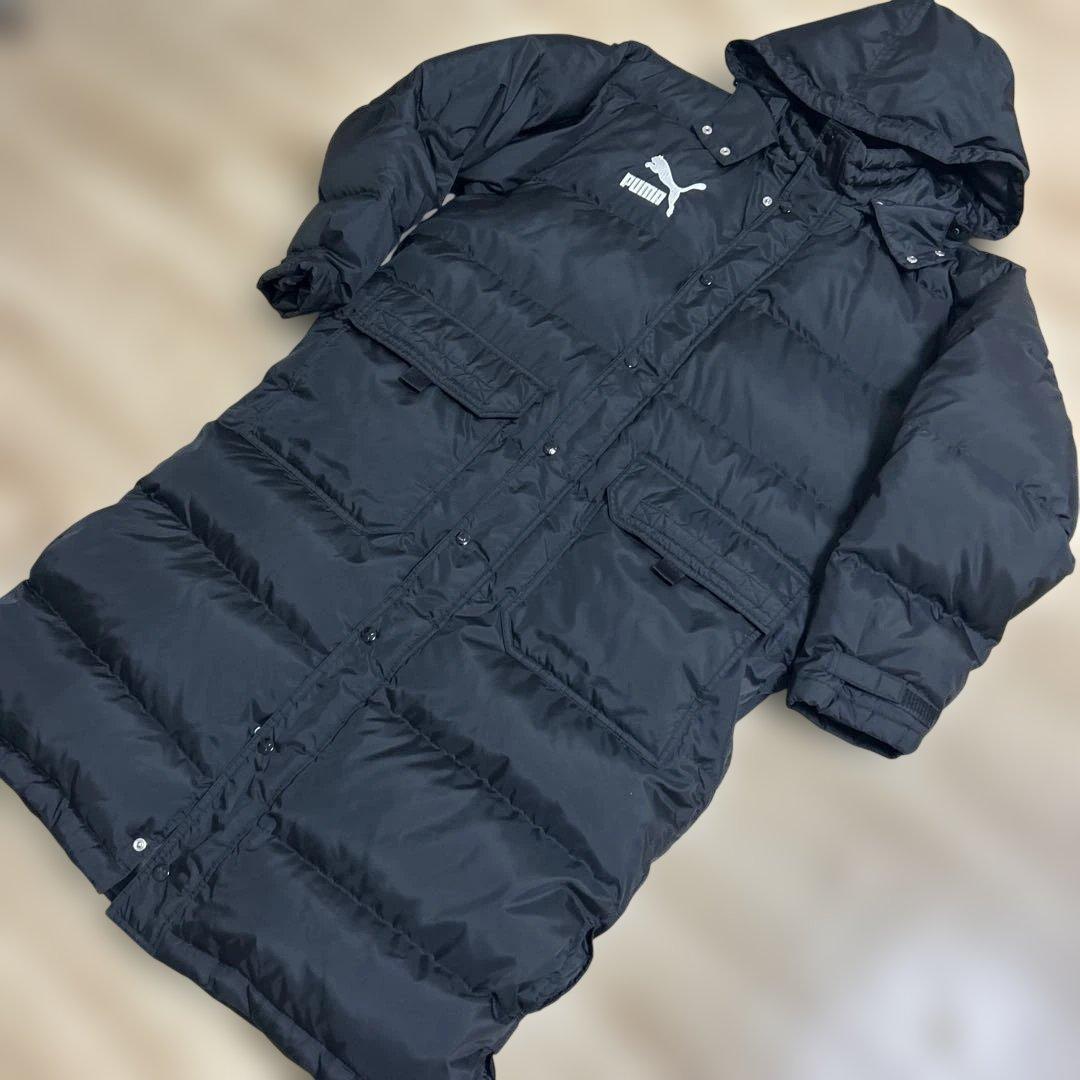 【美品】プーマ ロングダウンジャケット ベンチコート 黒 ブラック L〜O