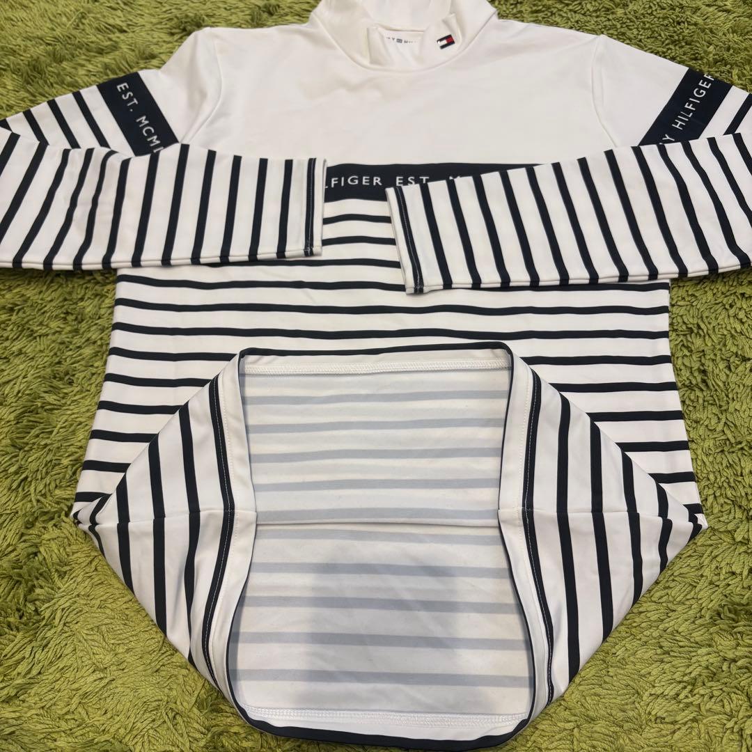 トミーヒルフィガーゴルフ モックネック 長袖シャツ ボーダー 裏微起毛 Lサイズ