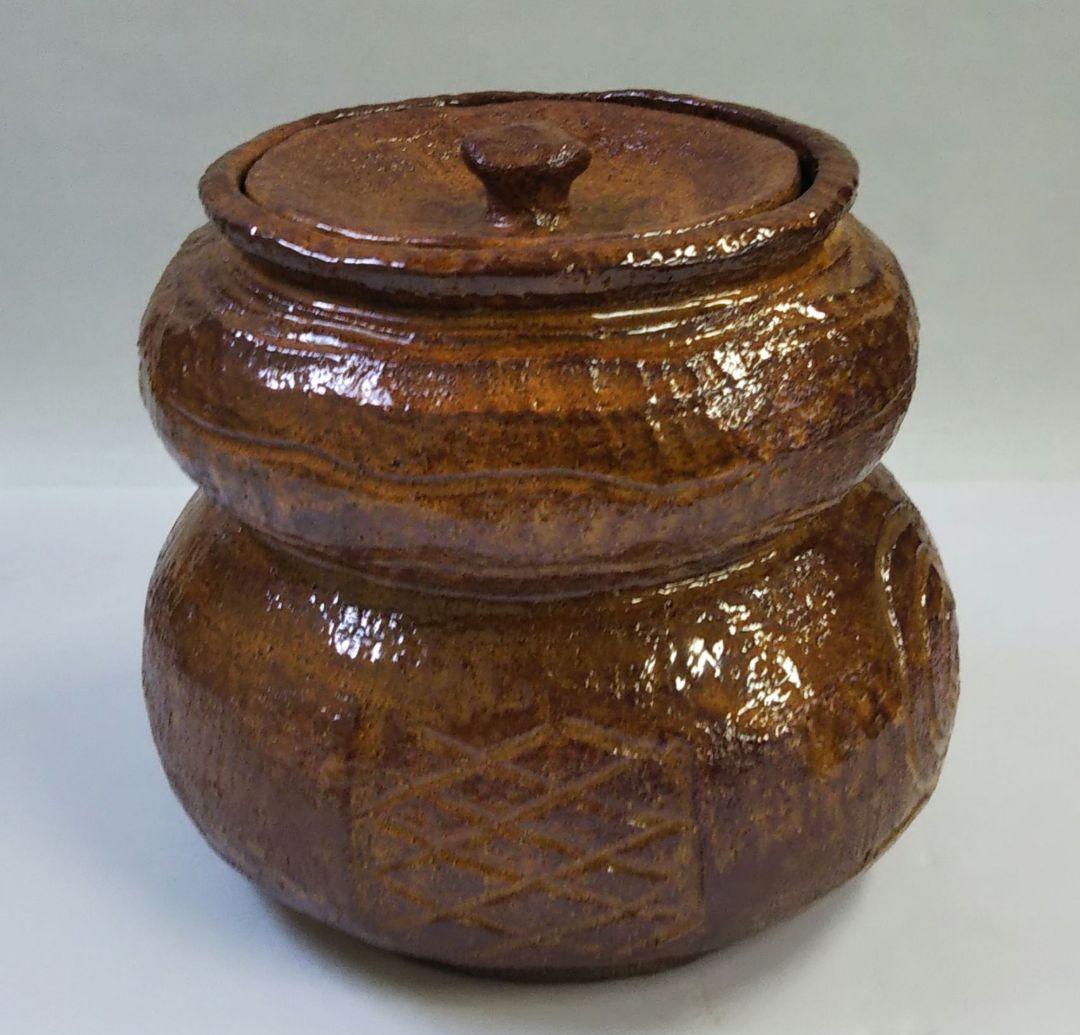 茶道具 水指 飴釉 瓢形 渦紋 裏千家 仙叟好 楽焼 吉村楽入 萬福堂 鵬雲斎