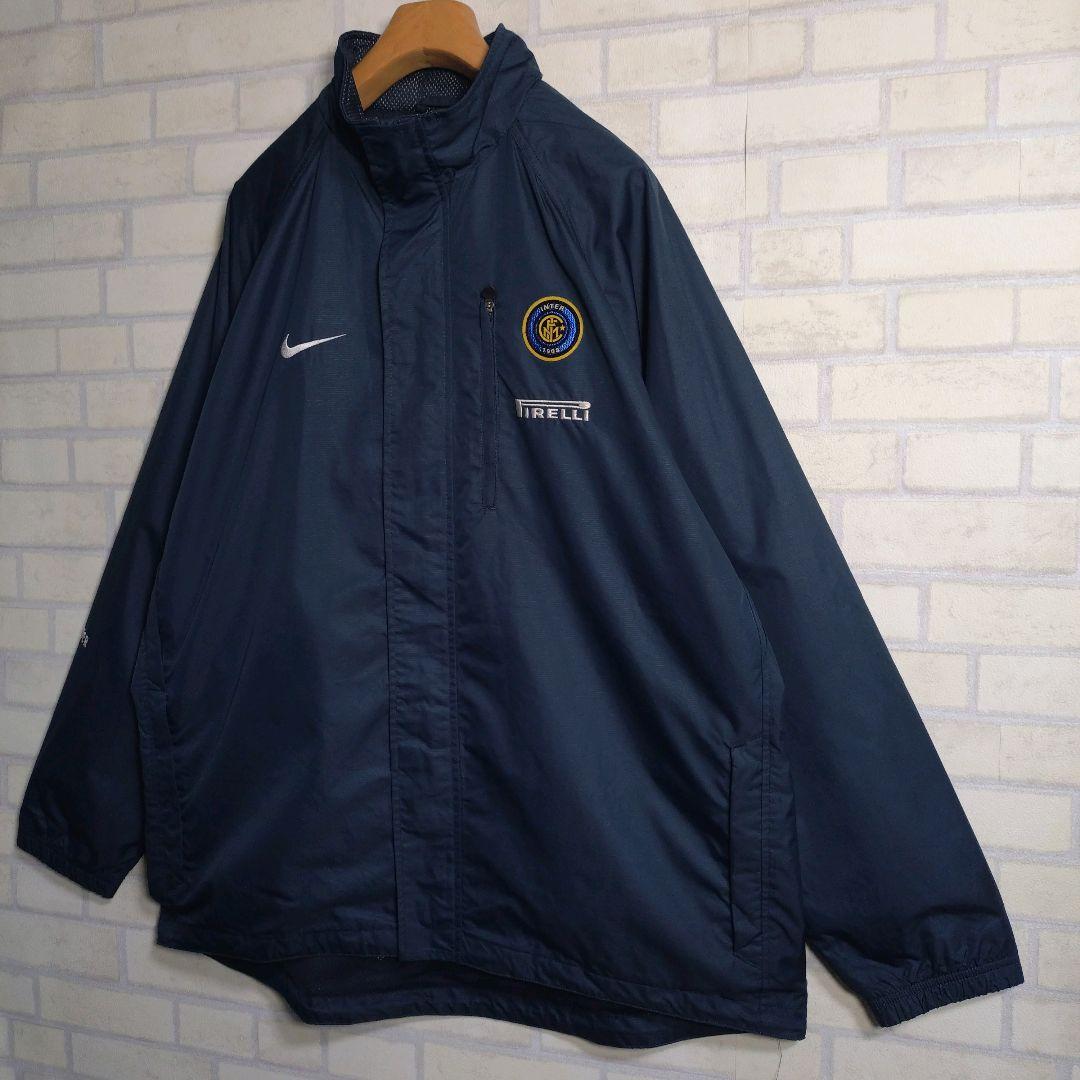 ナイキ★00s インテル PIRELLI 刺繍ロゴ ナイロンジャケット 紺 XL