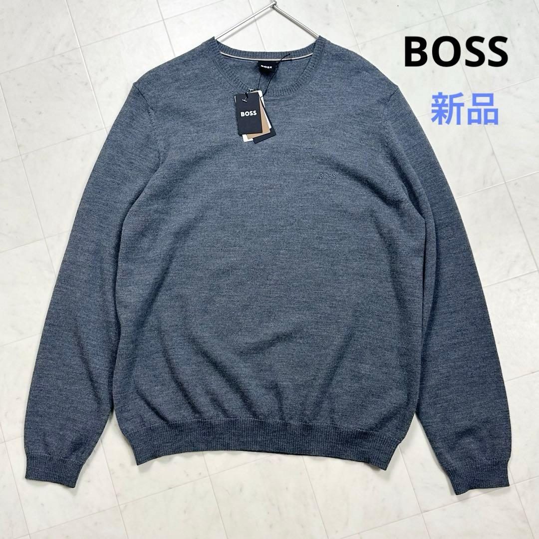 〈新品〉BOSS ボス【L】ウール100%クルーネックニット グレー