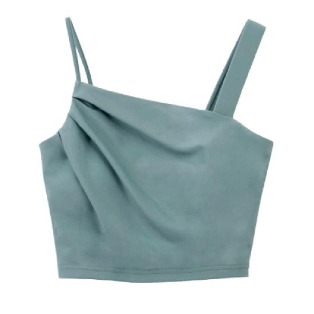 美品　SUKALA アシンメトリーギャザー　ブラトップス スモークグリーン　M