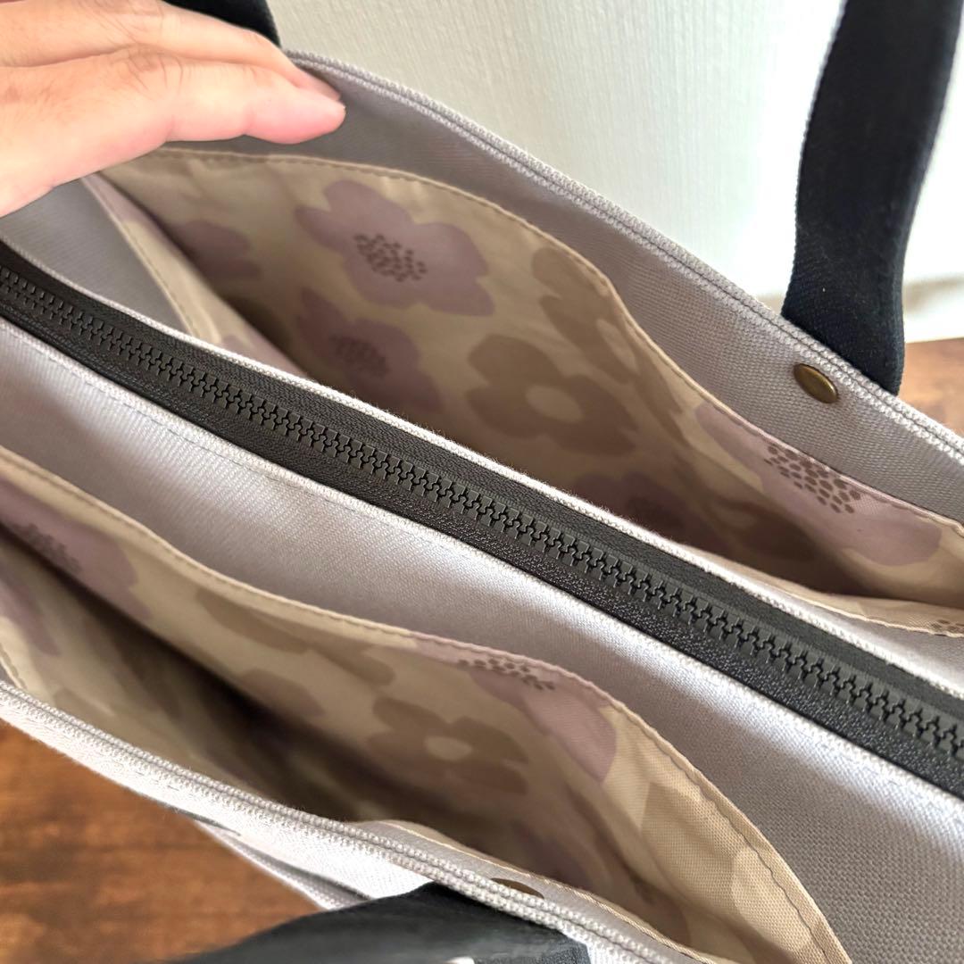 【えり】ダブルフリル巾着ショルダーバッグ　帆布　ココア×エレガントフラワー