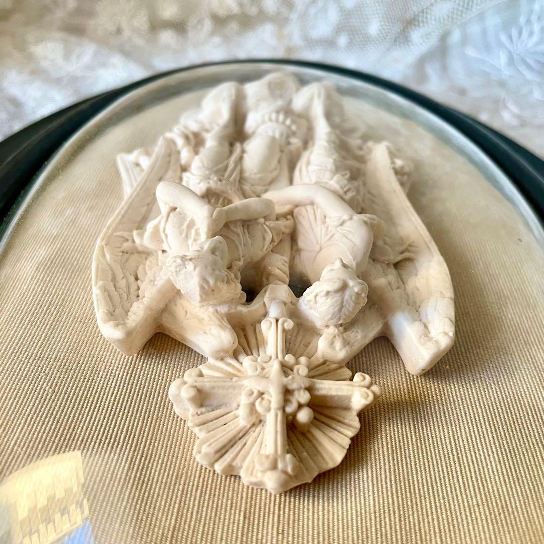 2人の天使のメダイヨン エンジェル フランスアンティーク エクリュ　フレーム