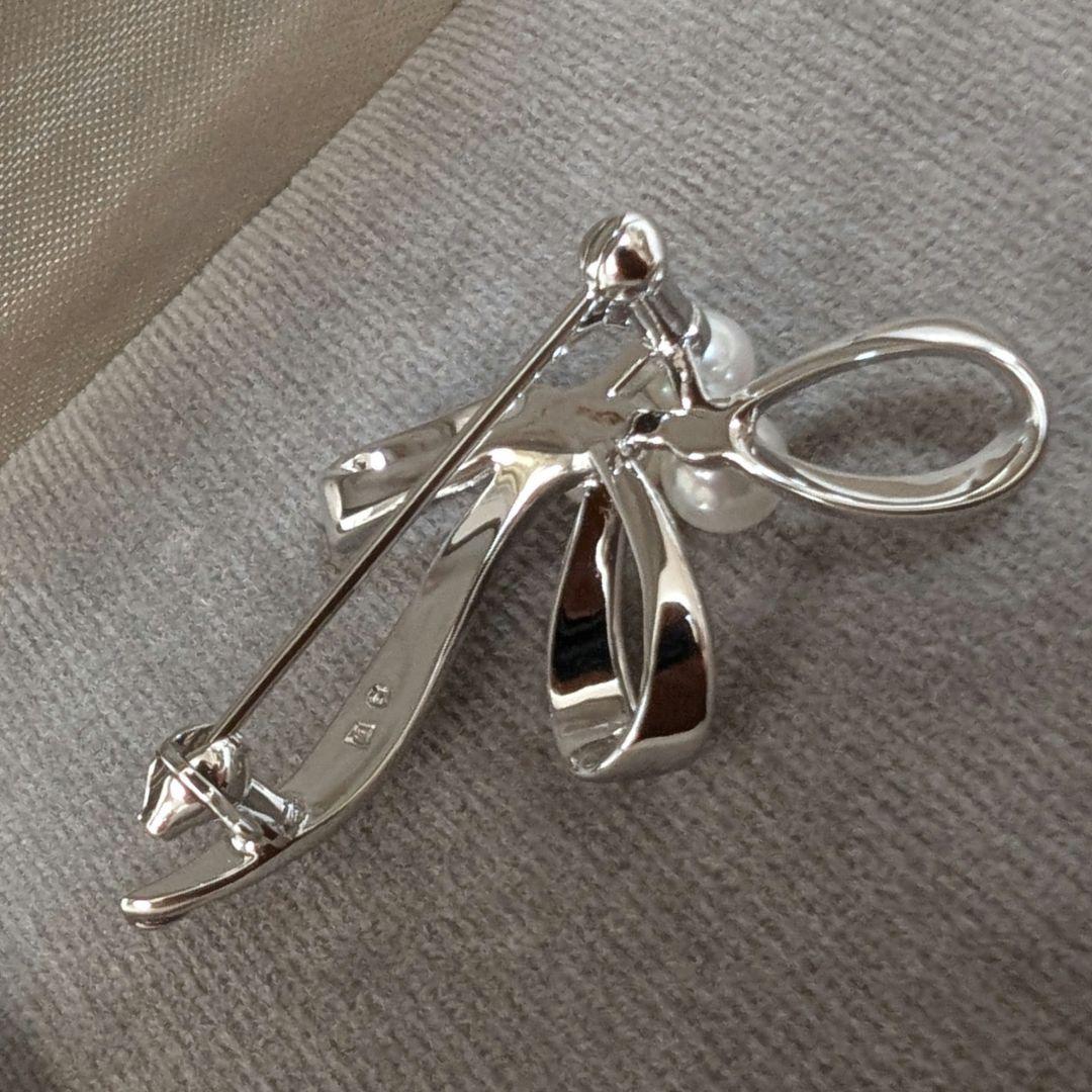 【美品】MIKIMOTO シルバー パール リボンブローチ