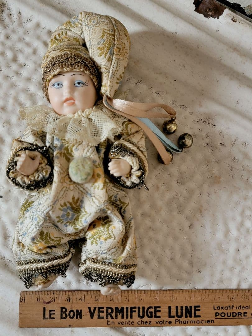 アンティーク　　ゴブラン織のピエロ服　ベビービスクドール　ドイツフランスイタリア