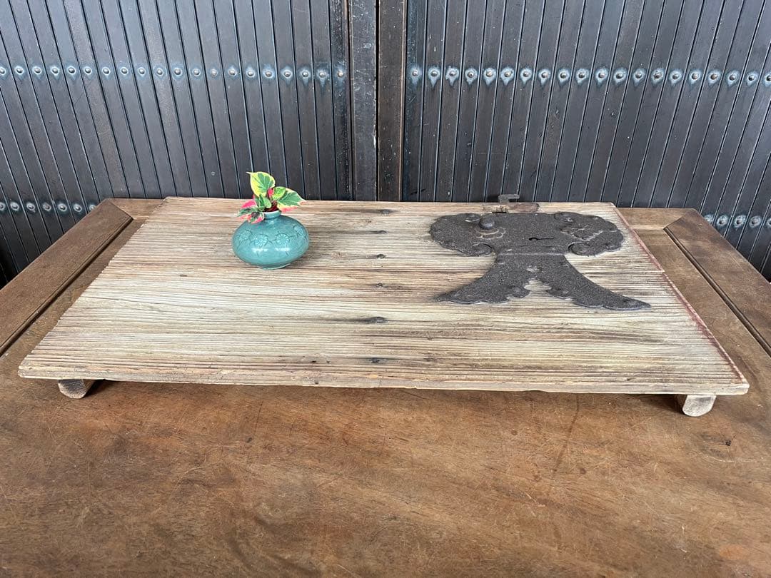 江戸〜明治時代　枯れ板　敷板　花台　錠前金具付　古い蔵戸/ 李朝　ソバン