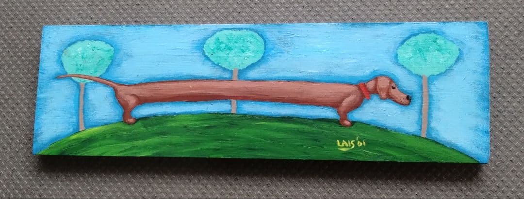 アメリカンヴィンテージ　Ruth Lais 長ーいダックスフンド　アクリル絵画