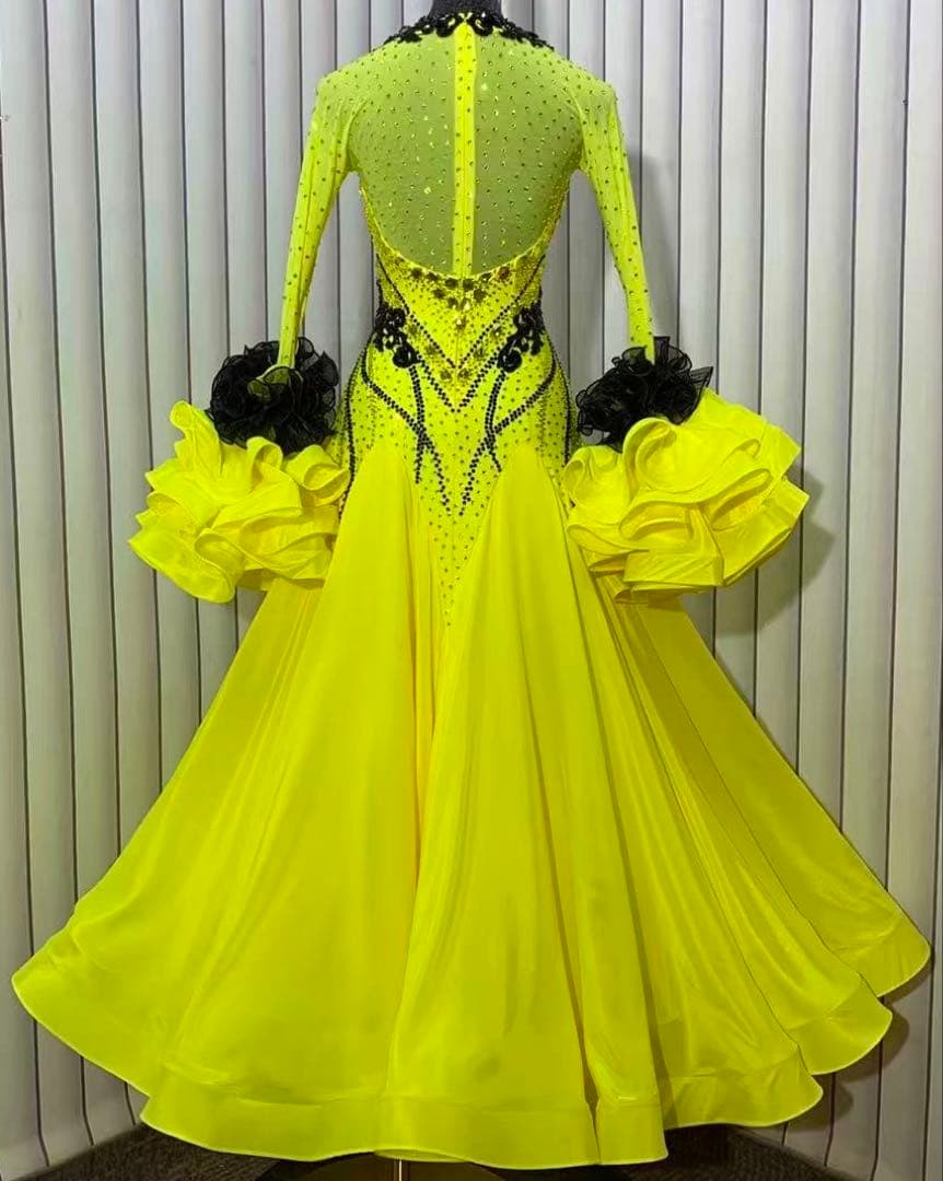 イエロー社交ダンスドレス スタンダード　M 新品　即決ok