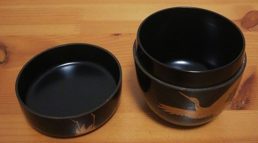 仁和春象作　鶴　蒔絵　棗　共箱　茶道具