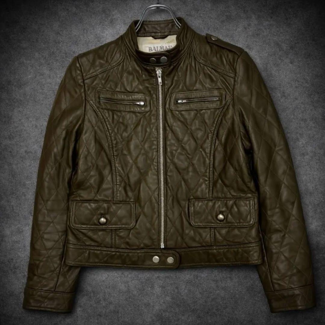 短丈 BALMAIN バルマン キルティング レザー ライダースジャケット 羊革