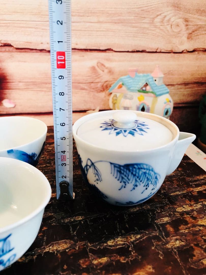 京焼染付寶瓶/ 湯冷/茶碗6点揃い　田能村直入 / 画 | 明治-19世紀頃