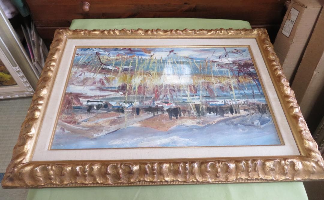 ◆岡田又三郎　「雪の湖畔（山中湖）」　油彩　M10号　日展理事　日本芸術院賞◆