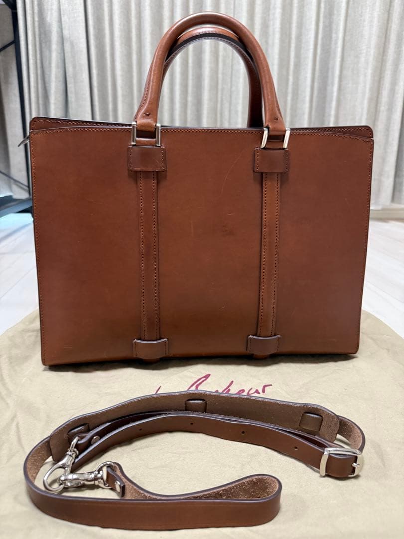 Le Bonheur ブッテーロ天ファスナーブリーフケース　茶　ル・ボナー