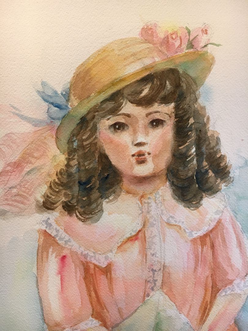 透明水彩画原画アンティークドール①