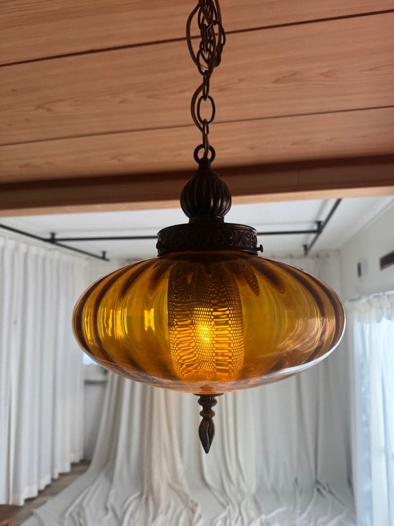 ヴィンテージ アンバーガラス ペンダントライト　アメリカアンティーク