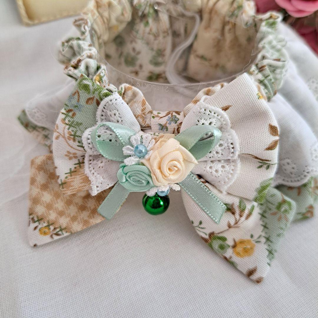 幅広シュシュ(カントリーパッチワークグリーン)わんちゃん猫ちゃん用