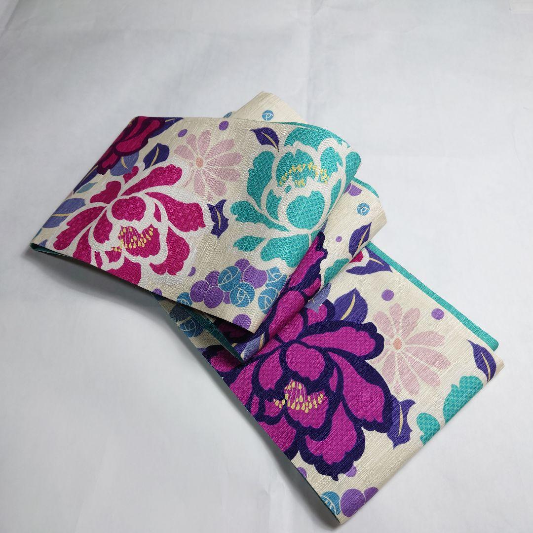 正絹 半幅帯 wakka ワッカ ハチドリ 大花 図案 訳あり