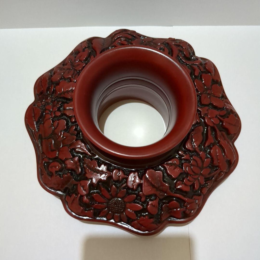 天目台　茶道　お茶の稽古 天目茶碗用　茶椀　えんじ色　彫り物