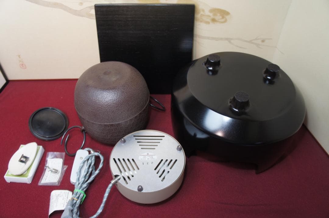 ☆唐銅面取風炉 在銘 棗釜 釜環 電熱器 他フルセット送料込み
