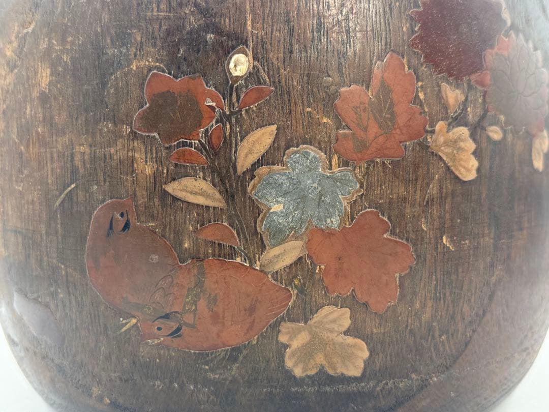 桐手銅芯炙りペア　秋草鶉紋　乾漆　茶道具　送料込み260202