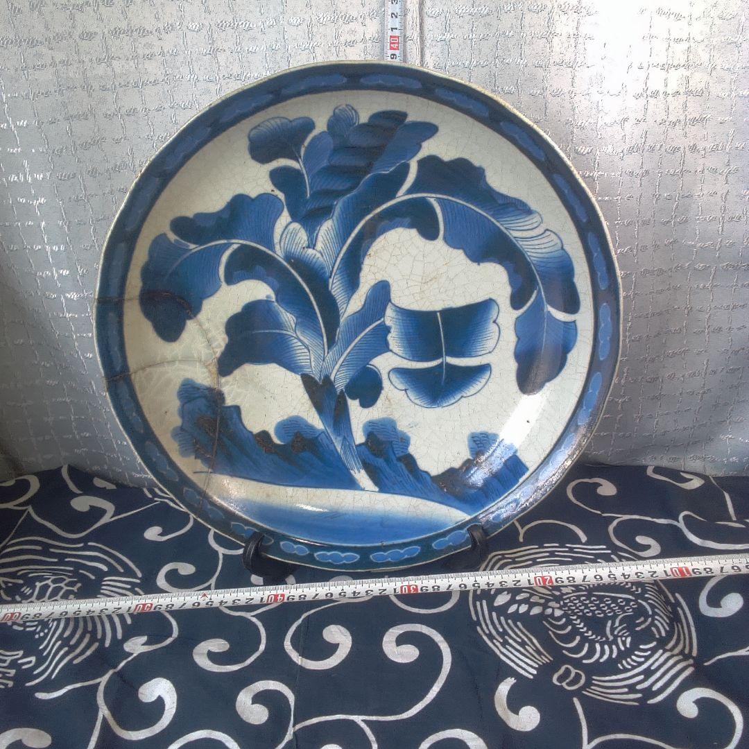骨董６青い花柄の陶磁器平皿