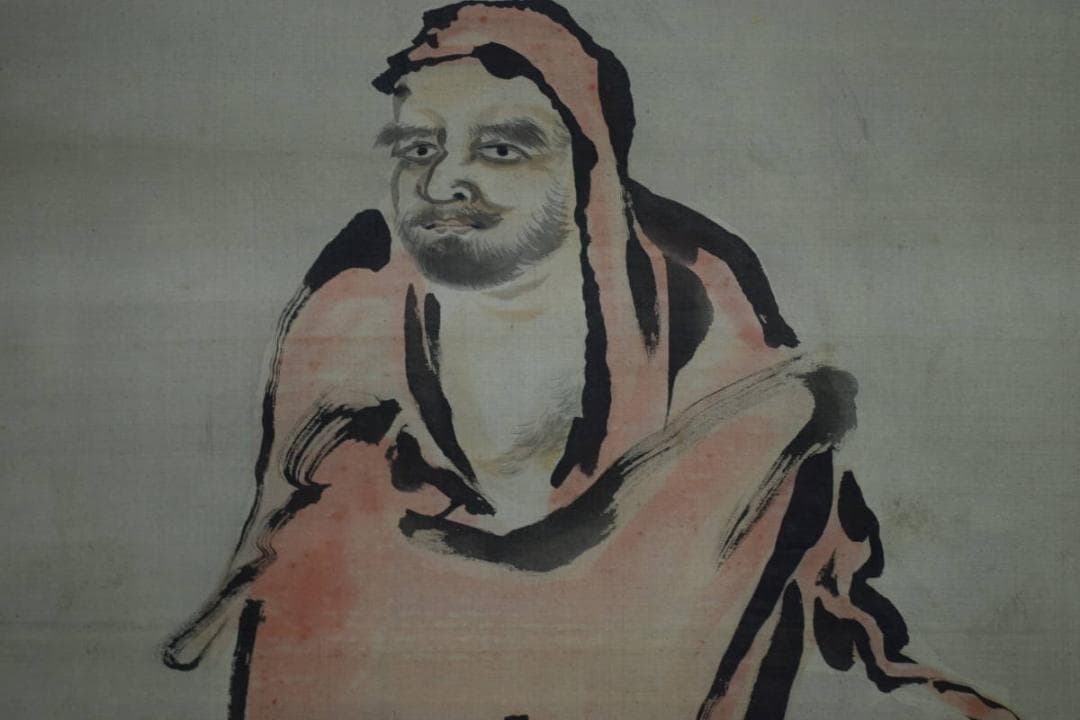 真作/狩野伊川院/達磨大師図/絹表装/桐極箱付/布袋屋掛軸HI-233