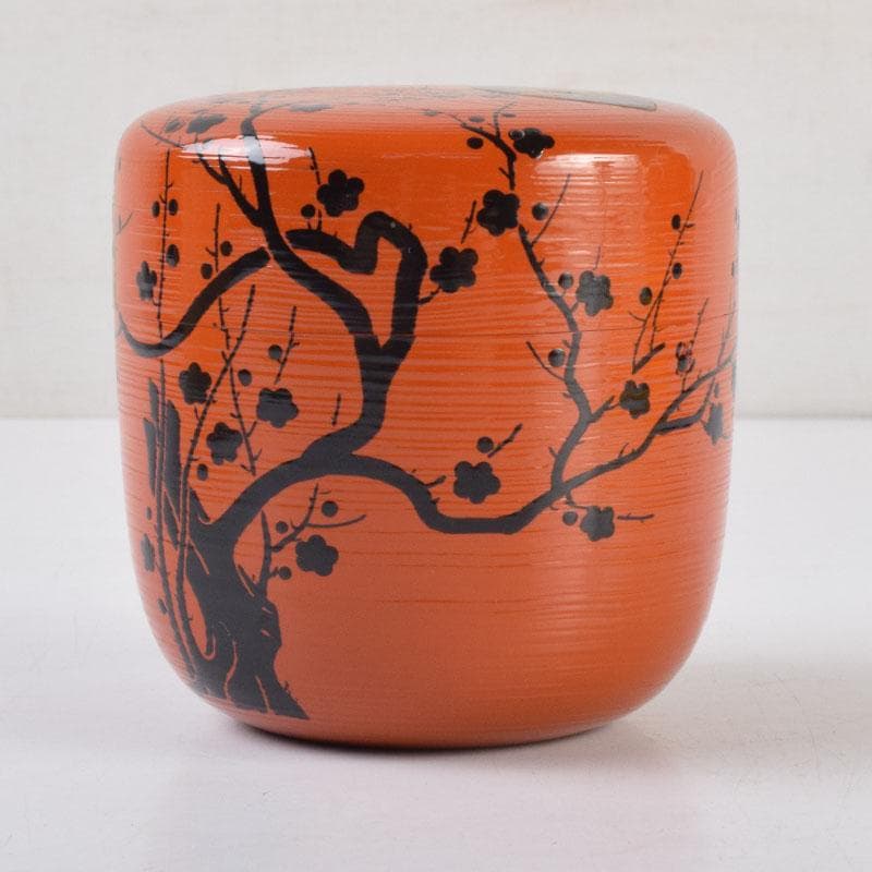 茶道具　山中塗　道場宗廣作　朱刷毛目　梅月蒔絵　大棗　共箱　V　9038