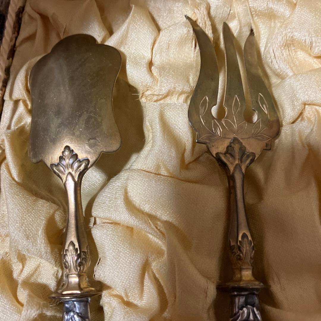 フランスアンティークサービングセット 箱入り ミネルヴァ　純銀シルバープレート