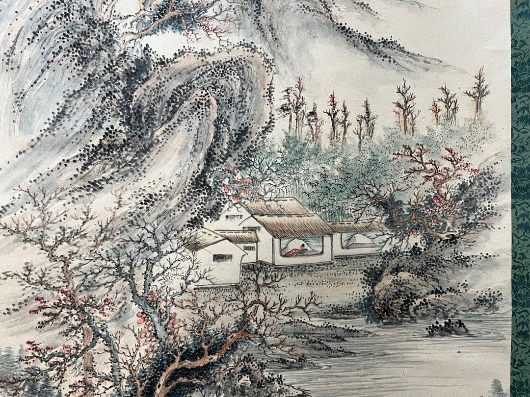 掛け軸　帆足杏雨［秋景山水図］紙本　肉筆　木箱！