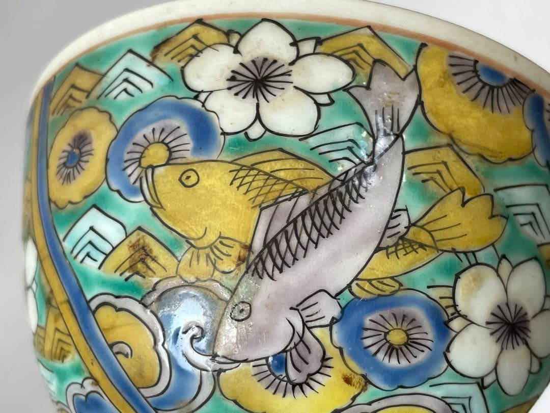 金継ぎ用　骨董　アンティーク　古伊万里　色絵　鯉　魚　お碗　茶碗　金繕い　金直し