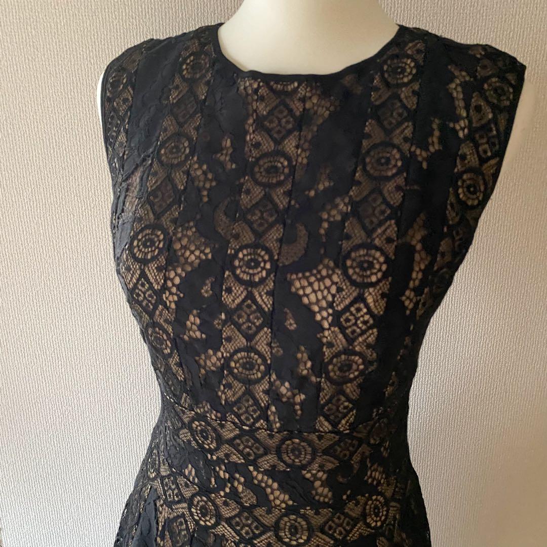 美品　TADASHI SHOJI カットワーク　ノースリーブワンピース　黒　花柄