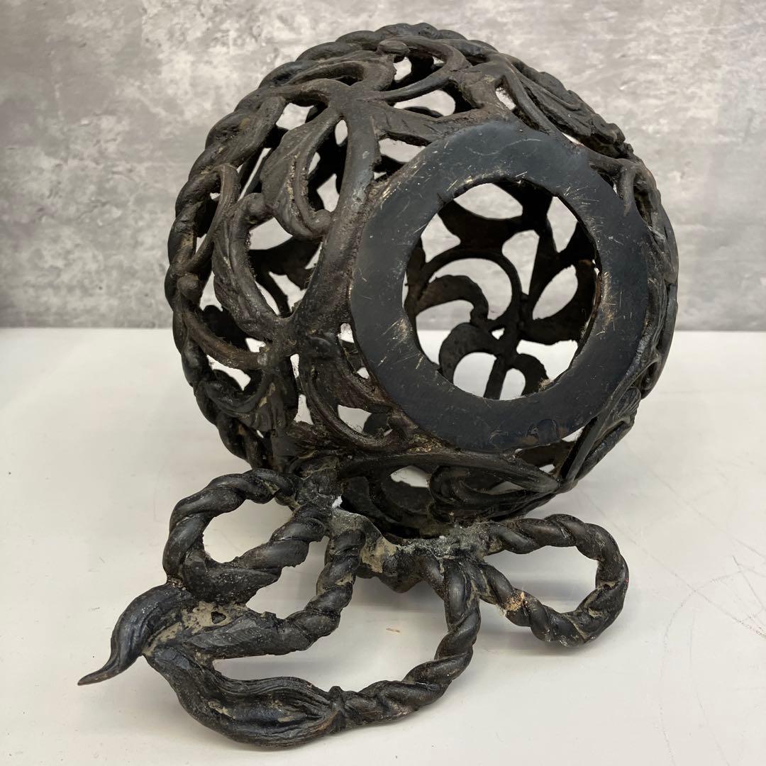 昭和レトロ 金属製 玉乗り獅子 シーサー 縁起物 置物 オブジェ 金属工芸