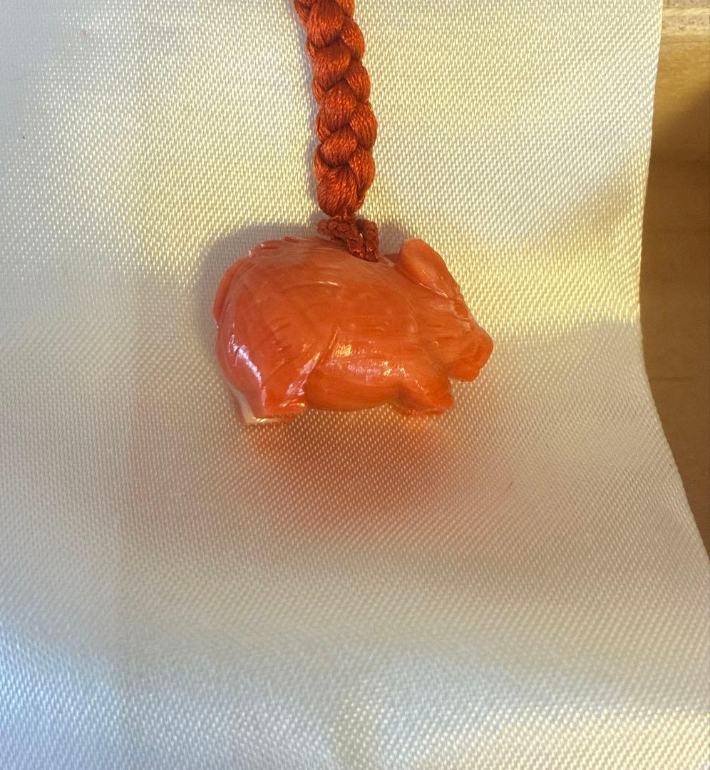 谷口康隆 作 猪 百貨店購入 根付 チャーム ストラップ 珊瑚 アクセサリー