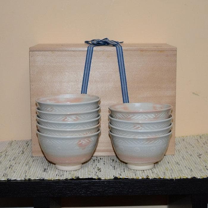 茶道具　数茶碗　９個　御本三嶋茶碗　田中渓峰造　共箱付　中古品　送料込み