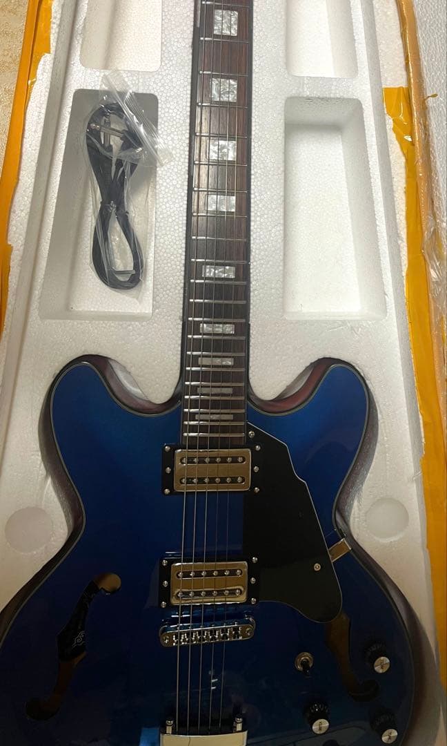 セミホロウボディ ステンレスフレット メタルフィニッシュ(ブルー)