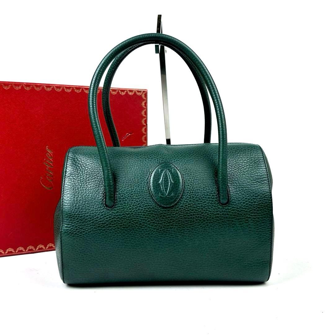 ねこたい カルティエ マストライン ハンドバッグ ゴールド金具 裏地総柄