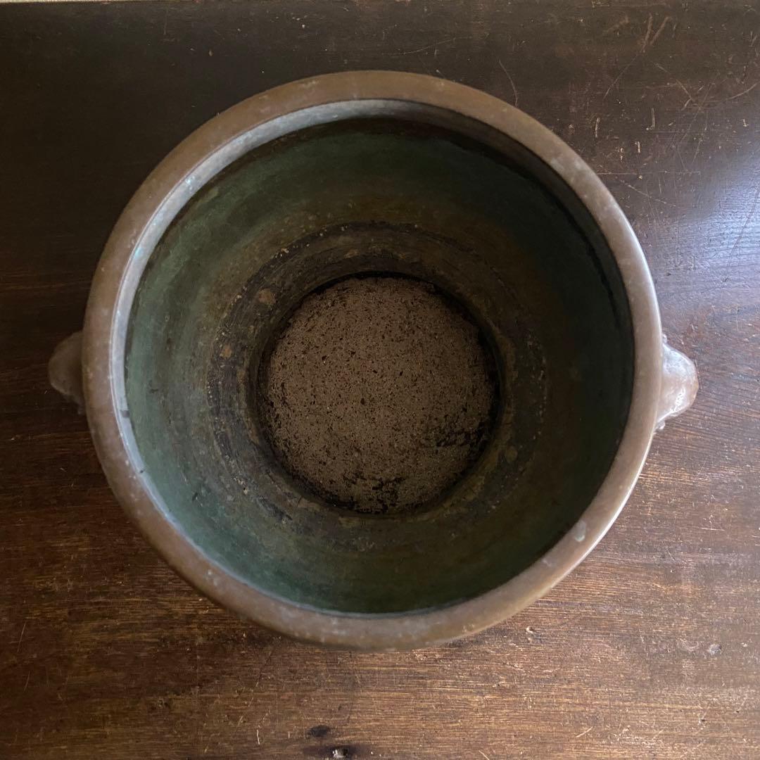銅製　獣耳　槌目模様　火鉢　古い火鉢