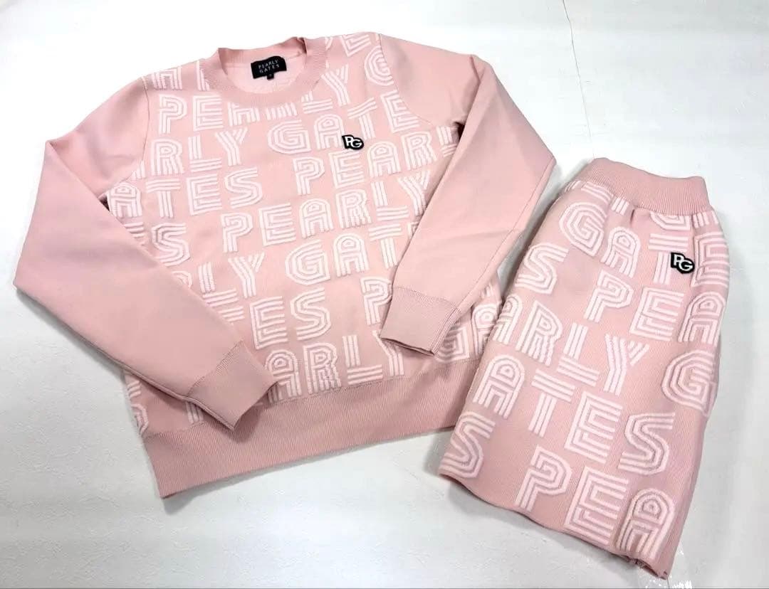 【美品】パーリーゲイツ セットアップ ニット スカート ピンク ロゴ 0 S