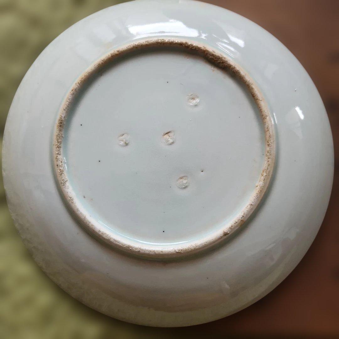 幕末染付け垣根蝶々牡丹花手書き皿　5皿セット