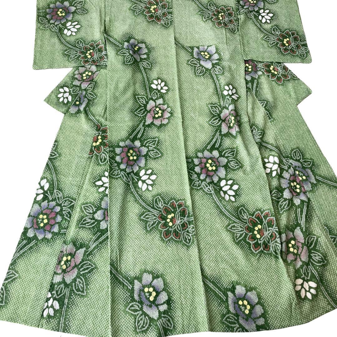 グリーン　身丈158 有松絞り 絞り染め　絞り浴衣　 浴衣　NO44